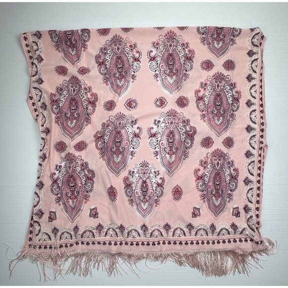 Light Pink Sheer Fringe Scarf Paisley Shawl Kimono One Size Boho - Picture 3 of 10
